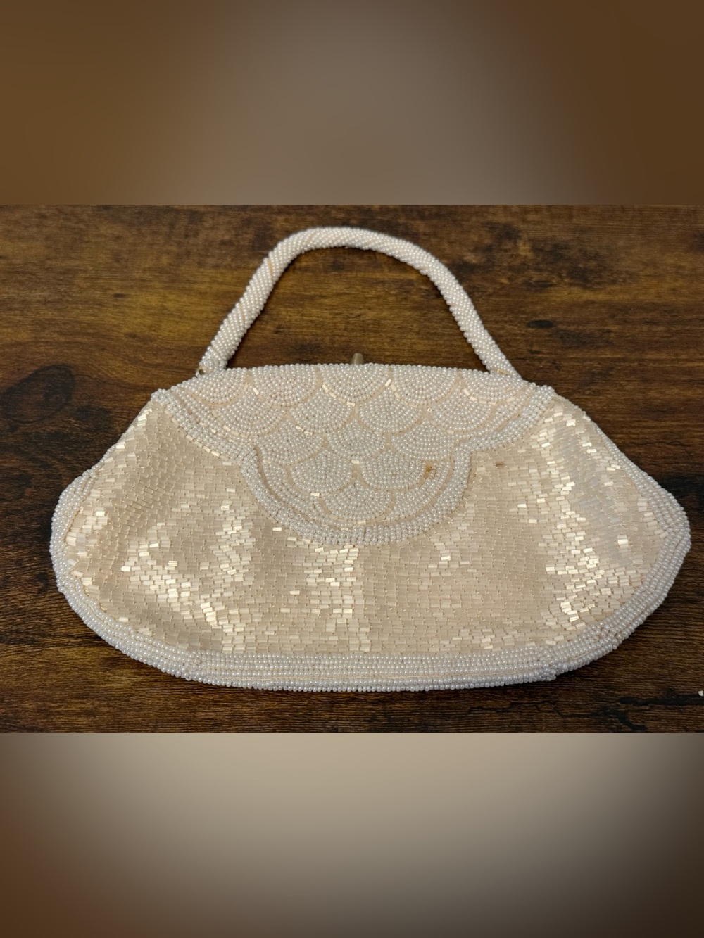 Vintage Small Beaded Cream Evening Handbag
